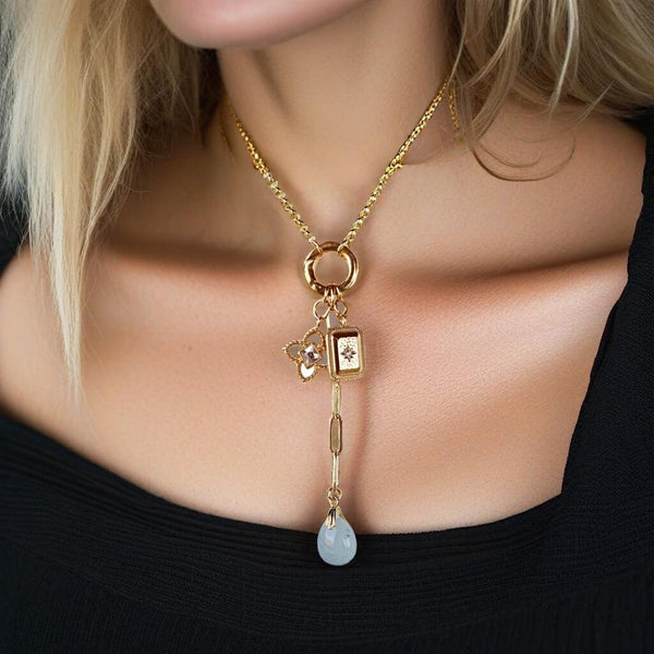 Aquamarine and Charms Gold Necklace 