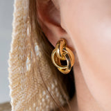 Gold Dangle Triple Hoop Clip on Earrings