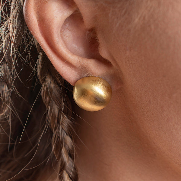 Satin Gold Dome Shape Clip on Earrings