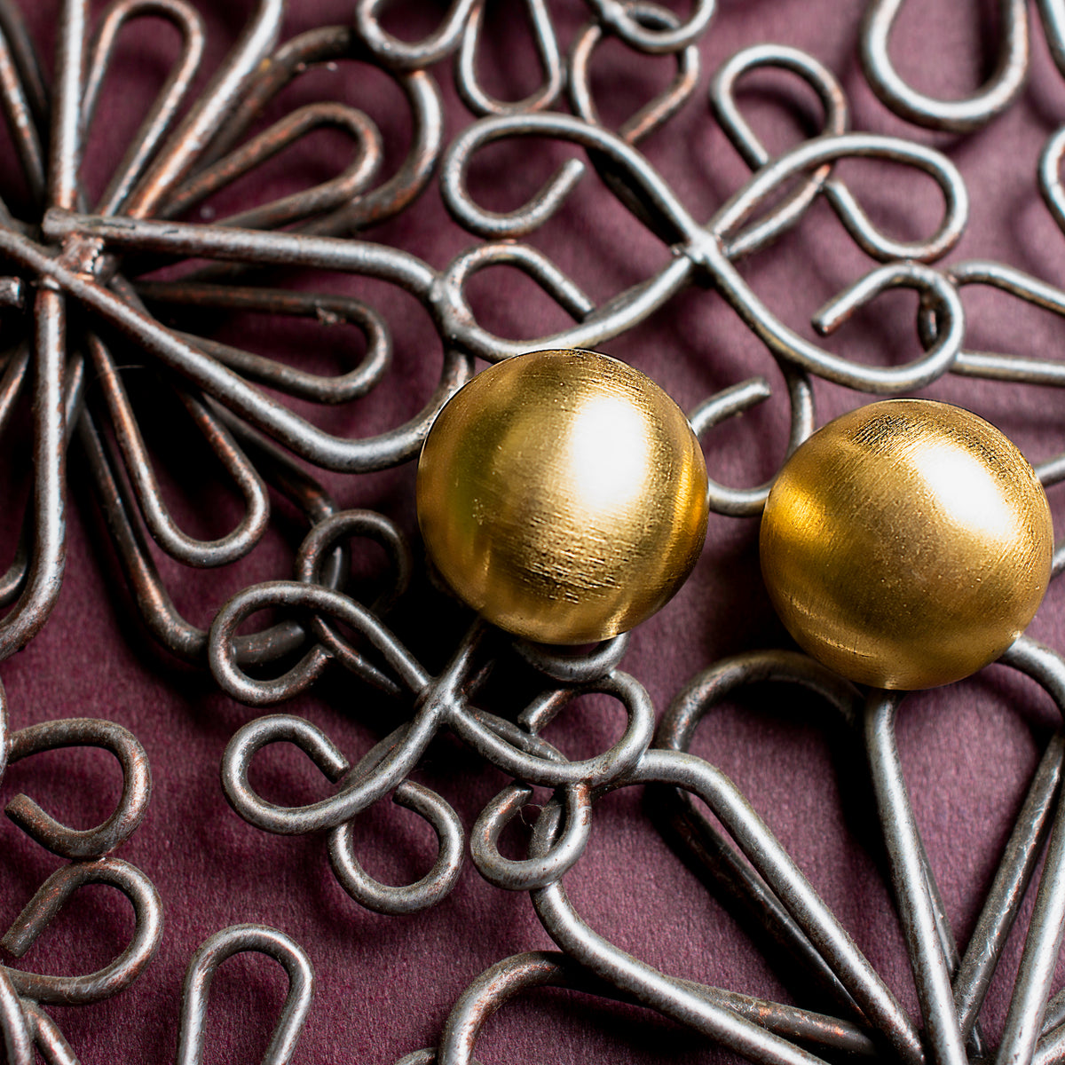 Satin Gold Dome Shape Clip on Earrings