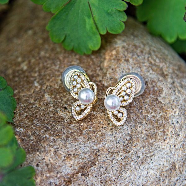 Pearl Butterfly Clip On Earrings