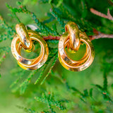 Gold Dangle Triple Hoop Clip on Earrings