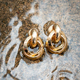 Gold Dangle Triple Hoop Clip on Earrings