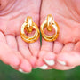 Gold Dangle Triple Hoop Clip on Earrings