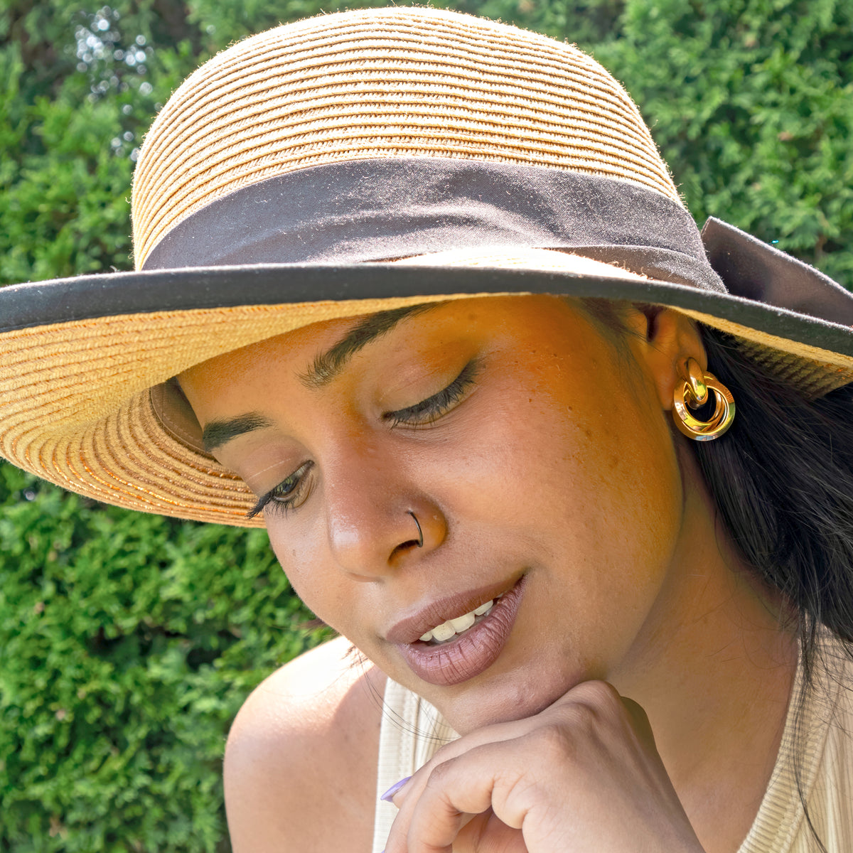 Gold Dangle Triple Hoop Clip on Earrings