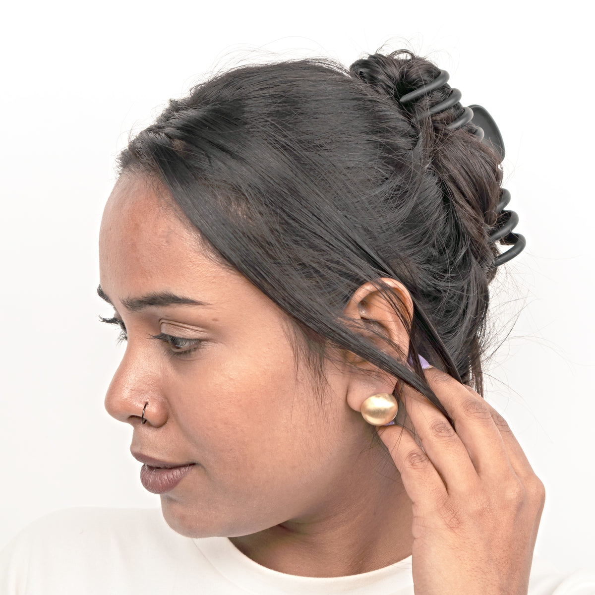 Gold Dome Shape Stud Clip on Earrings