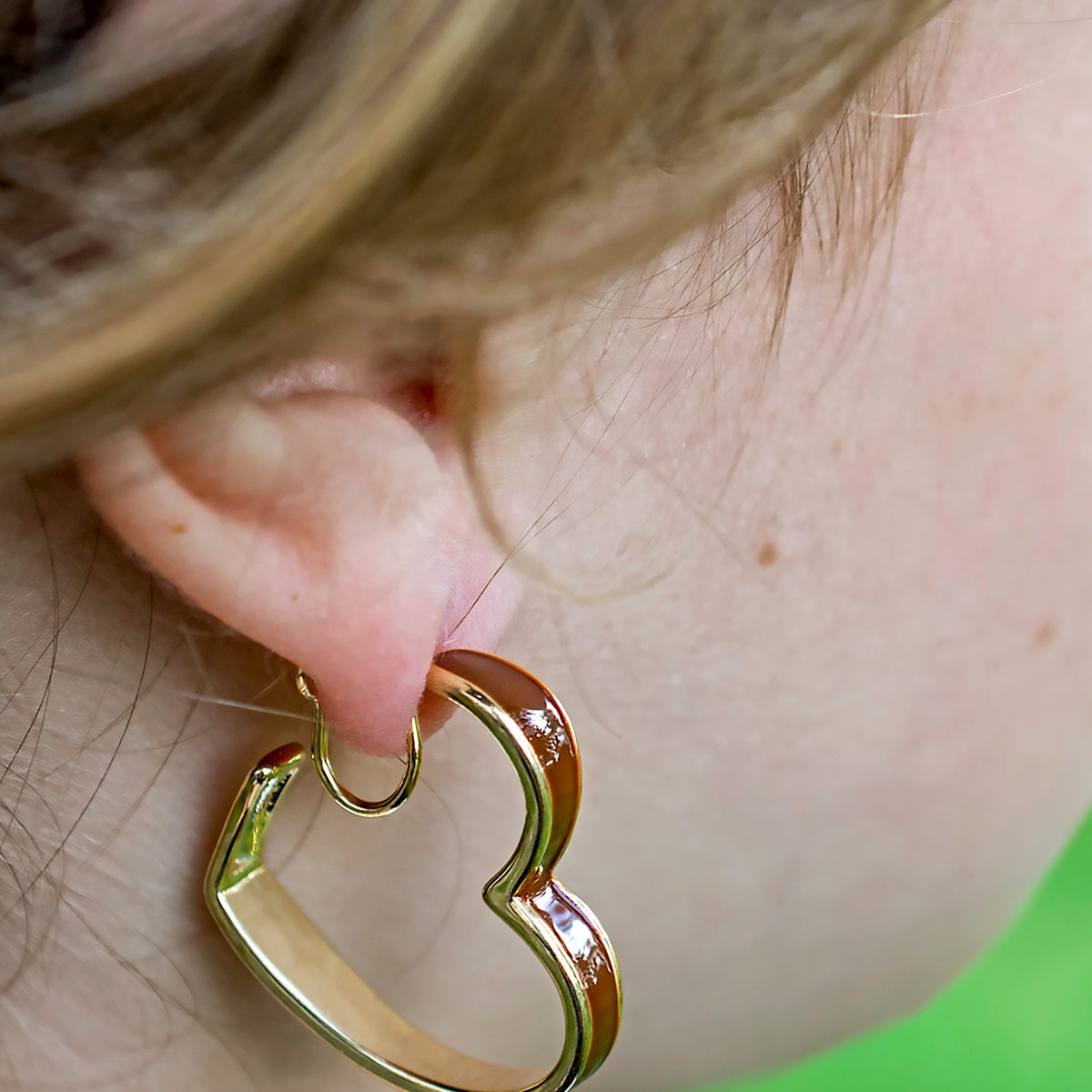 Heart Hoop Clip on Earrings Enamel