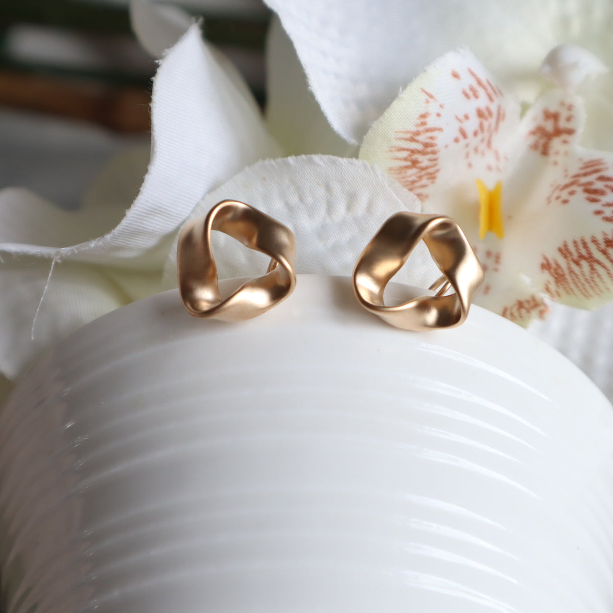 Matte Gold Twisted Huggie Clip on Earrings