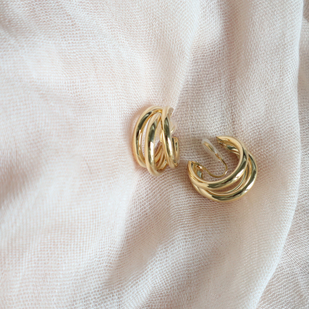 Triple Hoop Gold Clip on Earrings