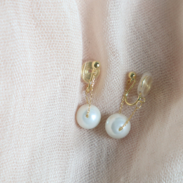 Dainty Pearl Dangle Chain Clip on Earrings