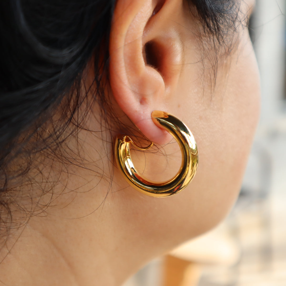 Large Statement Gold Hoops non pierced