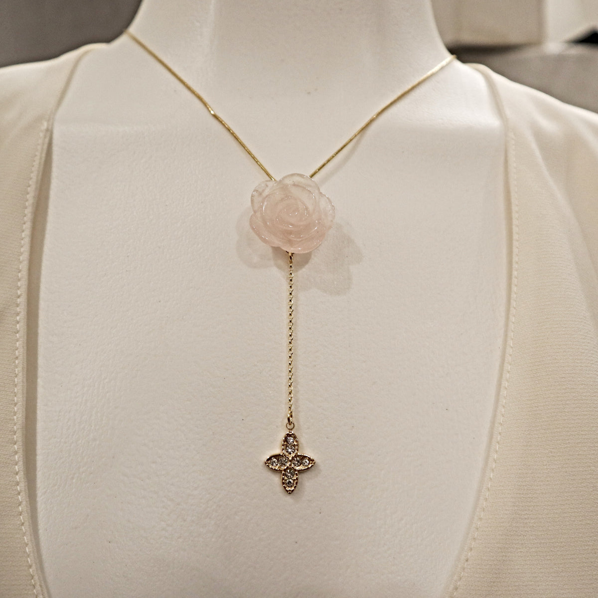 Rose Quartz Flower Necklace with charm