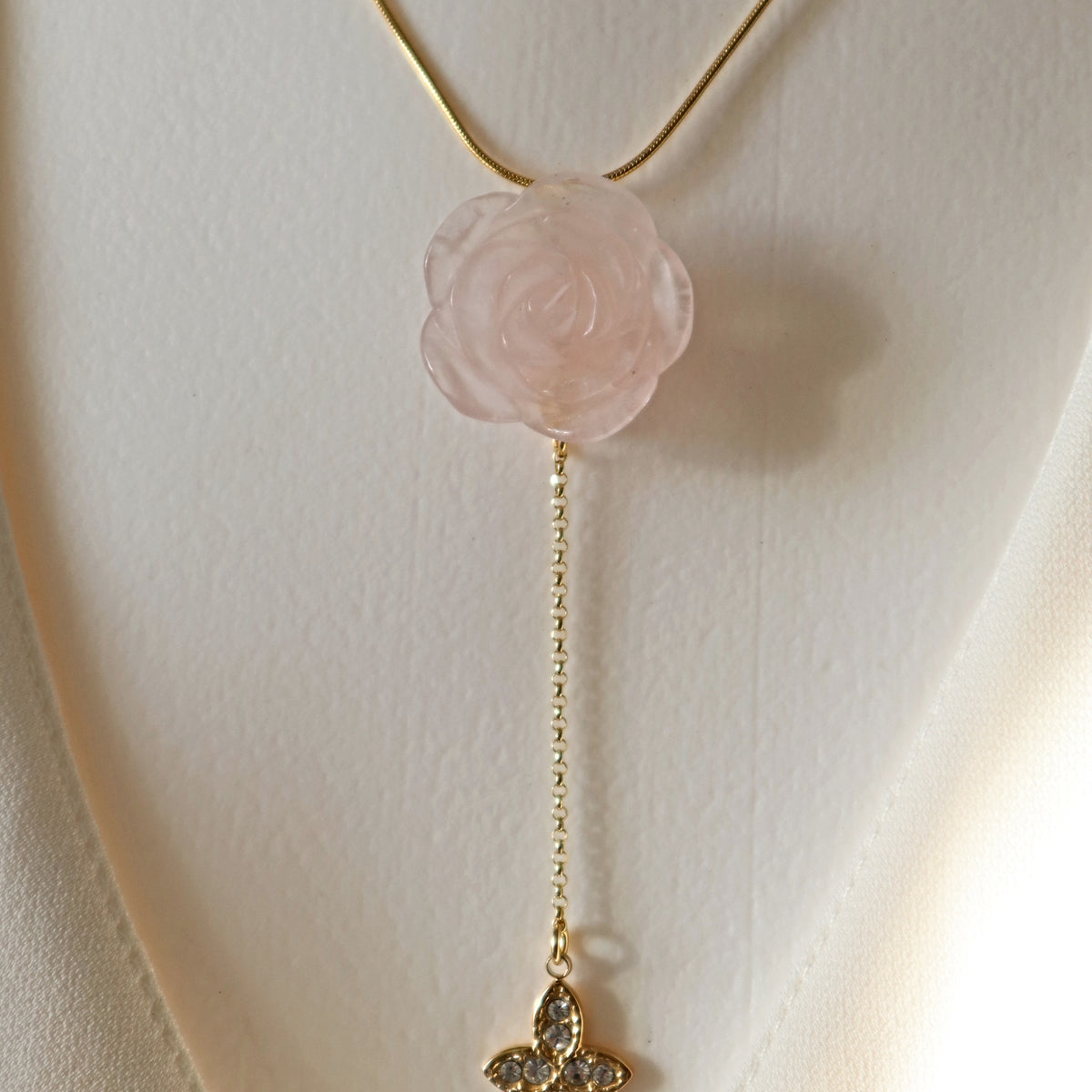 Rose Quartz Flower Necklace with charm