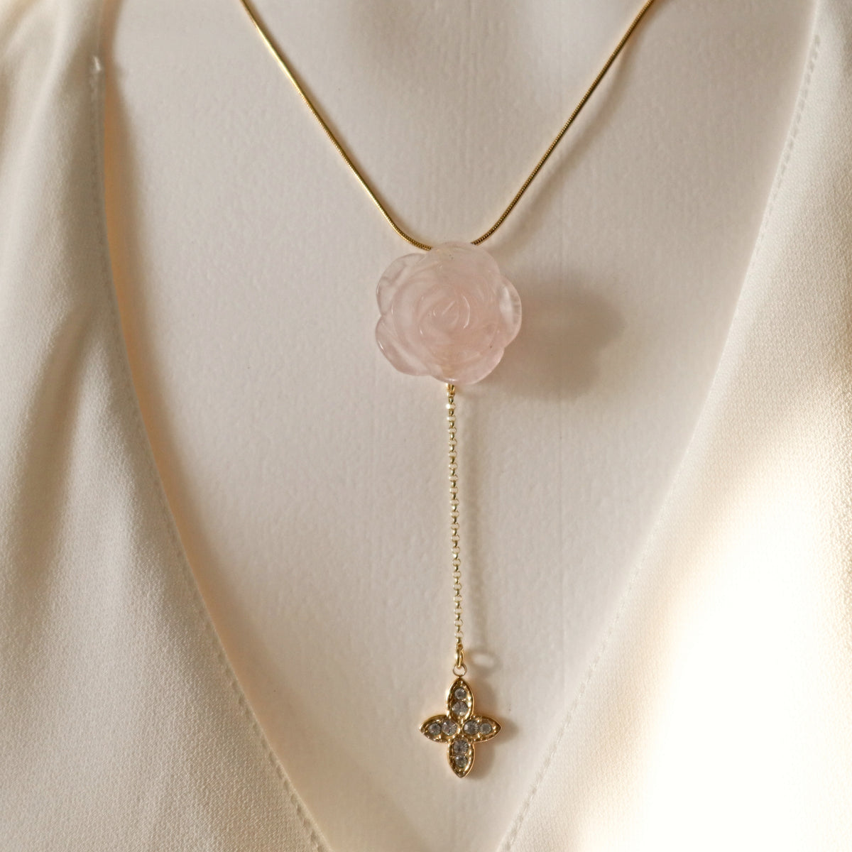 Rose Quartz Flower Necklace with charm