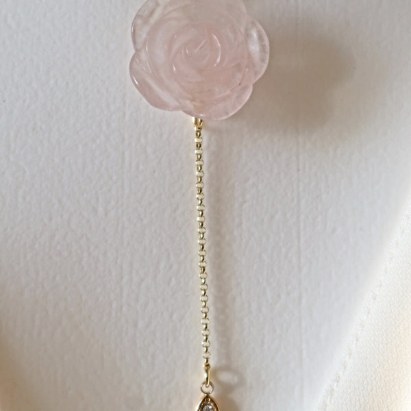 Rose Quartz Flower Necklace with charm