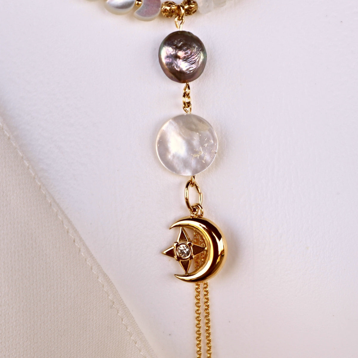 Moonstone Celestial Moon Star Gold Necklace