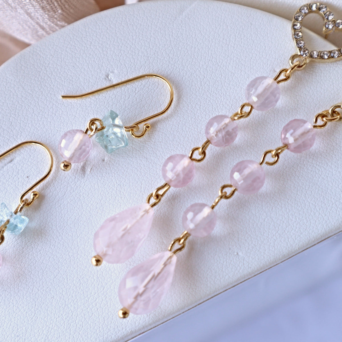 Earrings Rose Quartz and Aquamarine