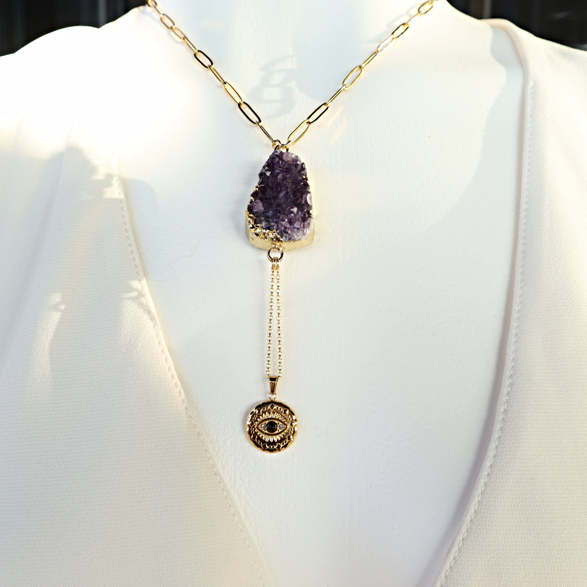 Amethyst Raw Clster Crystal Necklace