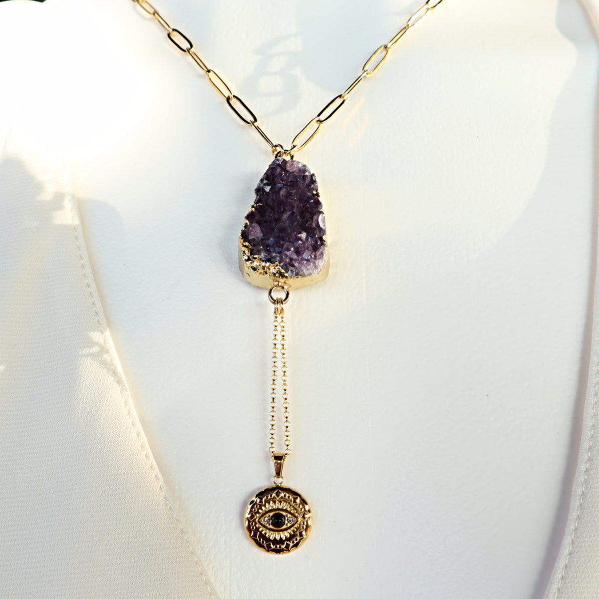 Amethyst Raw Clster Crystal Necklace