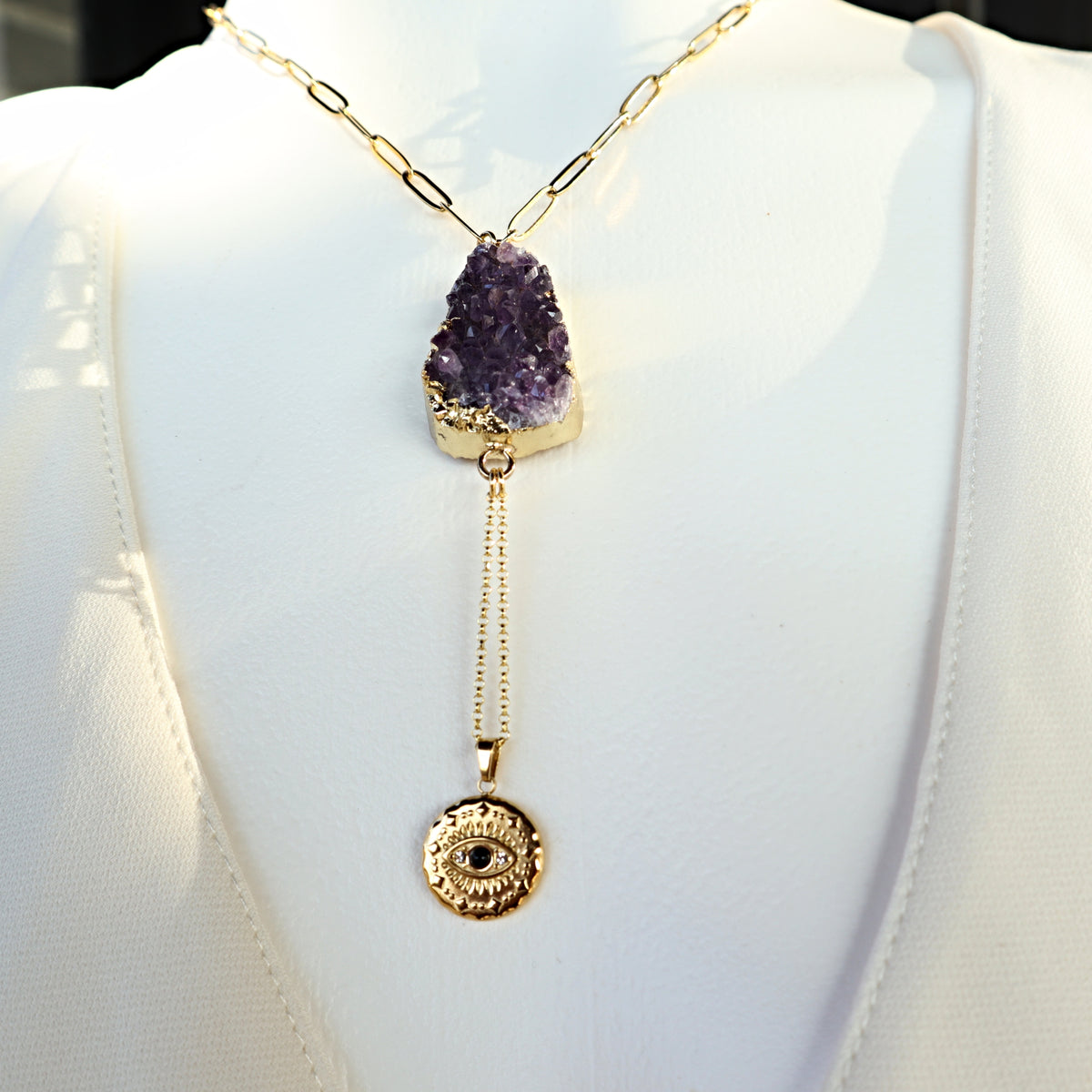 Amethyst Raw Clster Crystal Necklace