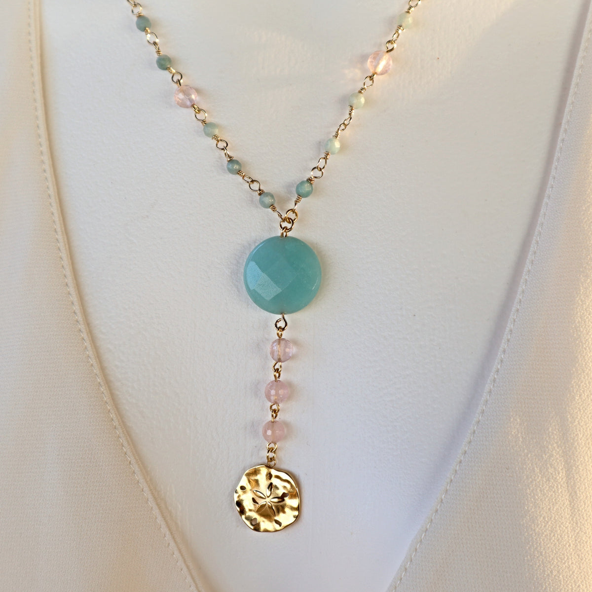 Amazonite Rose Quartz Charm Necklace