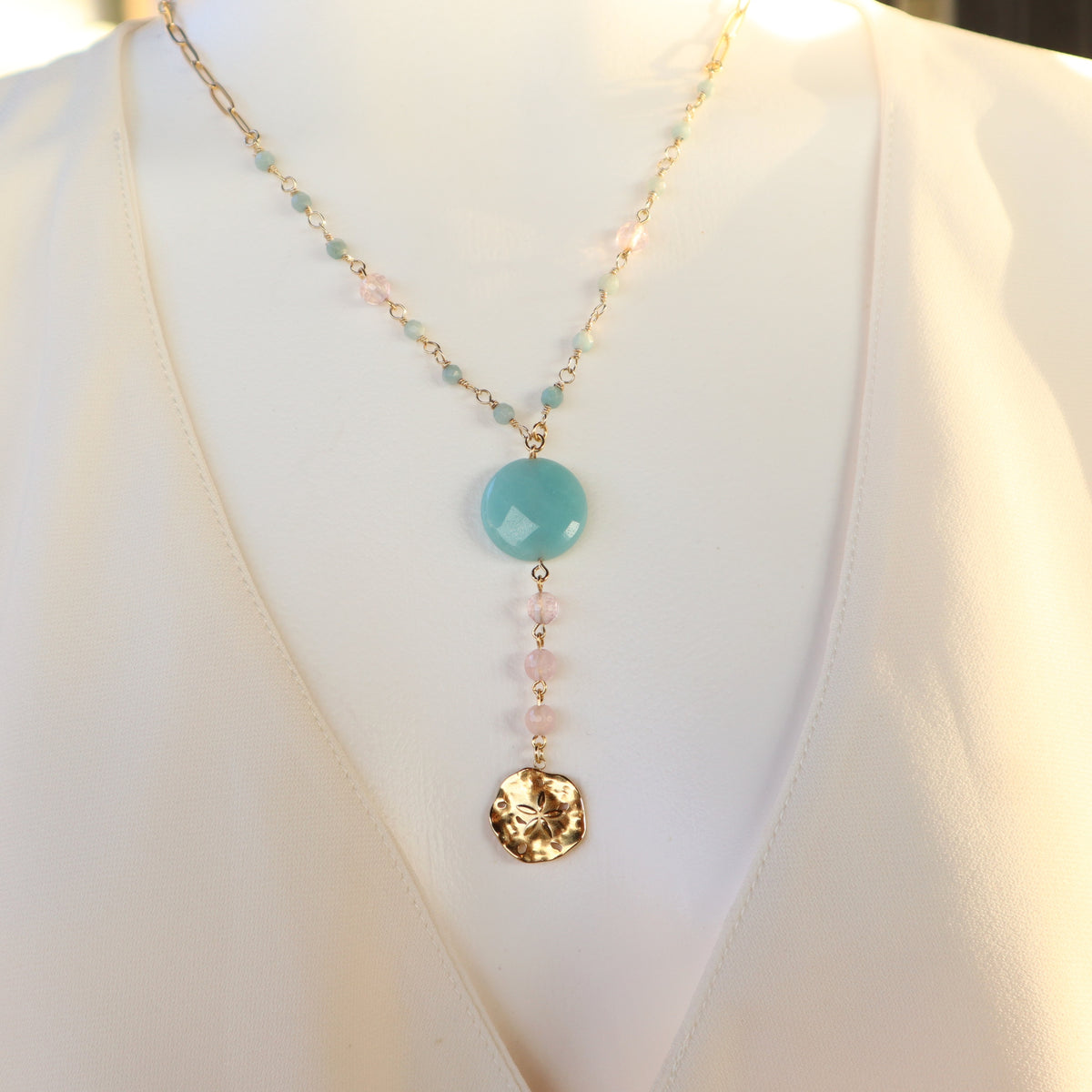 Amazonite Rose Quartz Charm Necklace