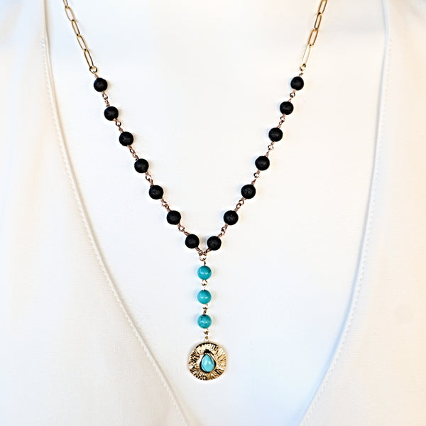 Turquoise and Lava Stone Necklace