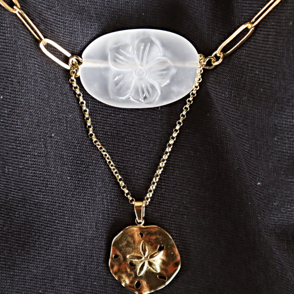 crystal quartz flower carved necklace