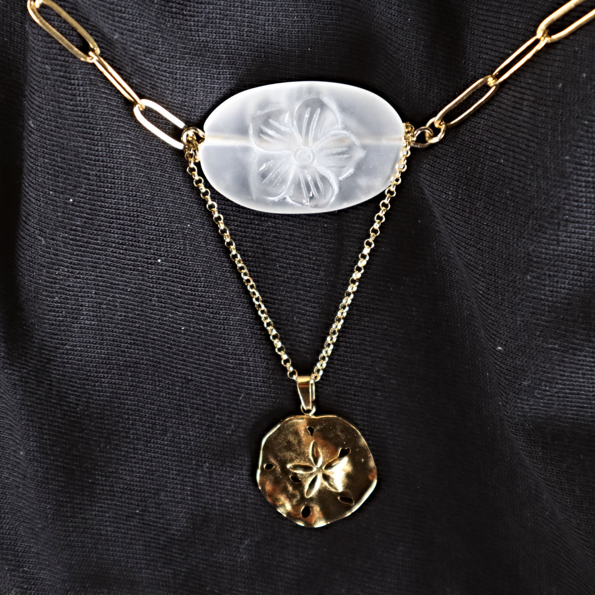 crystal quartz flower carved necklace