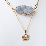 Raw Sparkling Druzy Agate Necklace with Sun Charm 