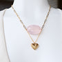 Rose Quartz Necklace with Gold Heart Charm