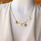 Starfish and Seashell Charms Necklace with Mother of Pearl shell Charms