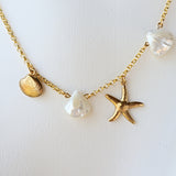 Starfish and Seashell Charms Necklace with Mother of Pearl shell Charms