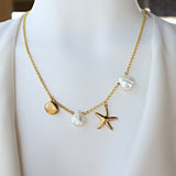 Starfish and Seashell Charms Necklace with Mother of Pearl shell Charms