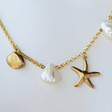 Starfish and Seashell Charms Necklace with Mother of Pearl shell Charms