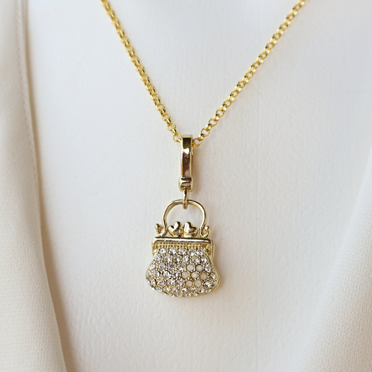 Bag Charm in Cubic Zirconia gold Necklace