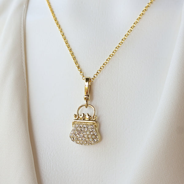 Bag Charm in Cubic Zirconia gold Necklace