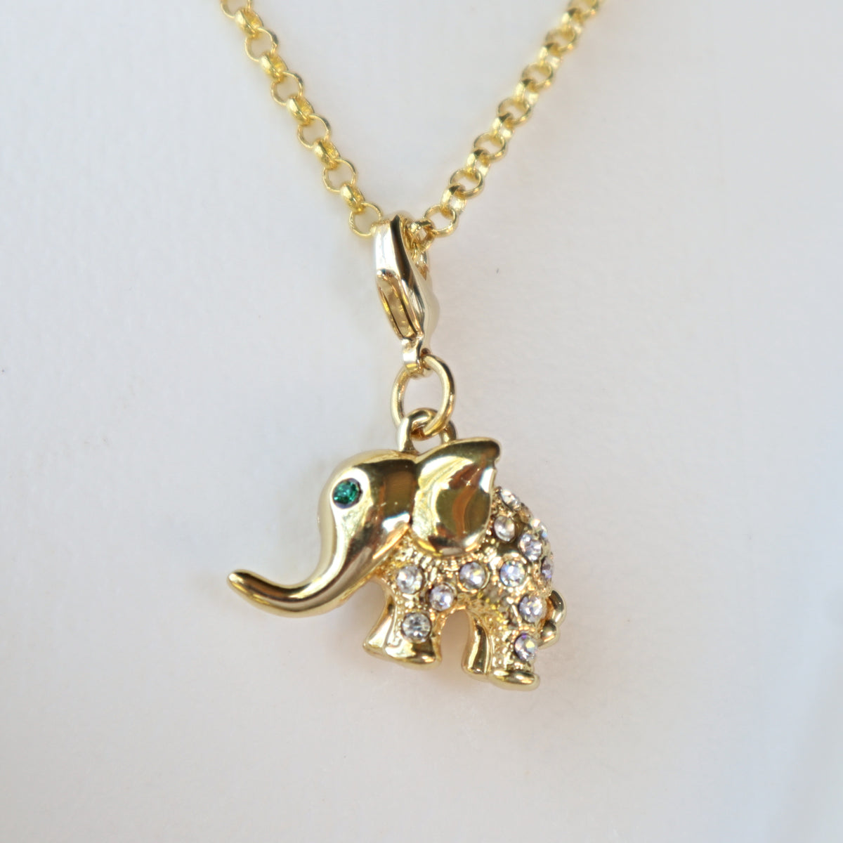 Gold Elephant Charm Necklace in Cubic Zirconia