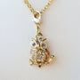 Gold Owl Charm Necklace in Cubic Zirconia