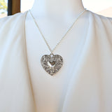 Intricate scroll work silver Heart Pendant Necklace