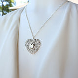 Intricate Scroll work Silver Heart Pendant Necklace