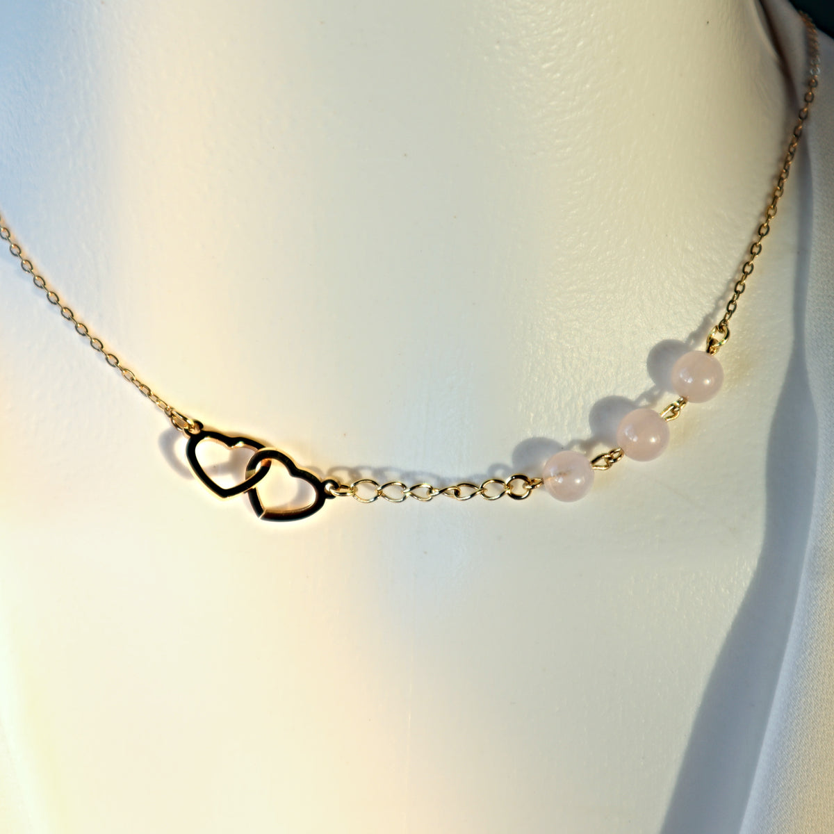 Interwined Hearts and Rose Quartz Necklace