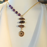 evil eye with amethyst and smoky quartz necklace