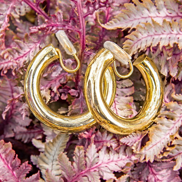 Large Statement Gold Hoop Clip on Earrings