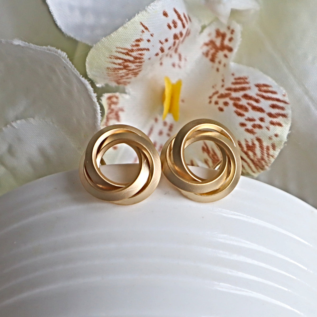 Matte Gold Entwined Hoop Stud Clip On Earrings