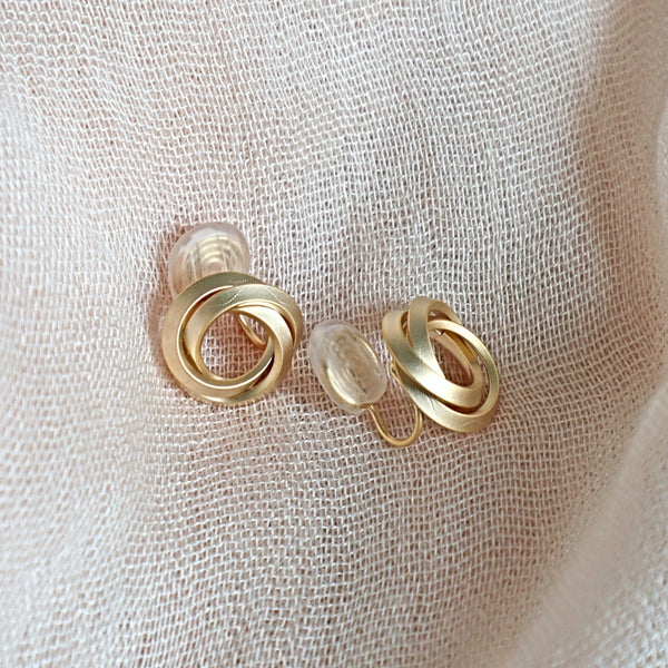 Matte Gold Entwined Hoop Stud Clip On Earrings