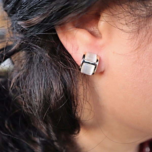 Half huggie hoop clip on stud earrings