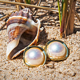 Round Pearl Gold Clip on Studs