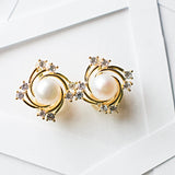 Pearl with simulated diamond clip on stud earrings