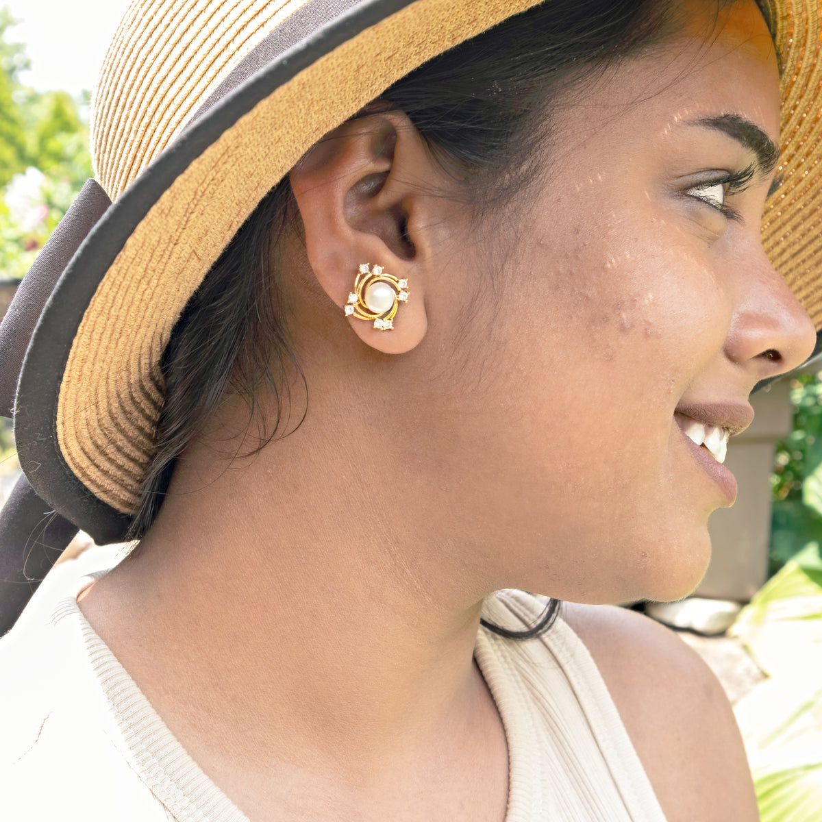 Pearl with simulated diamond clip on stud earrings